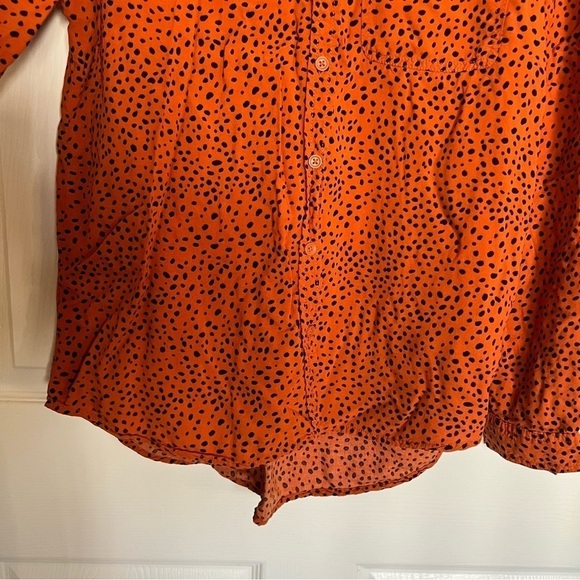 BeachLunchLounge blouse women's Large button up shirt top spotted orange spots - Picture 9 of 11